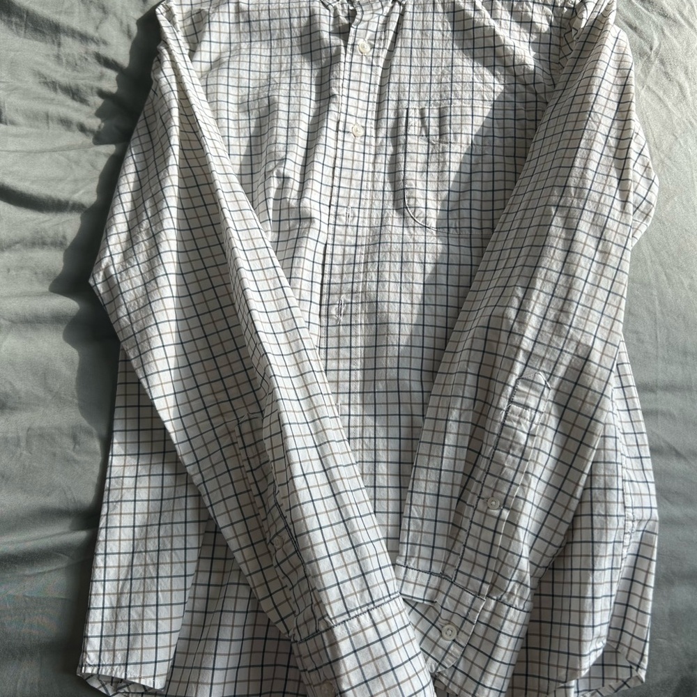 J. Crew White and Blue Checkered Casual Shirt